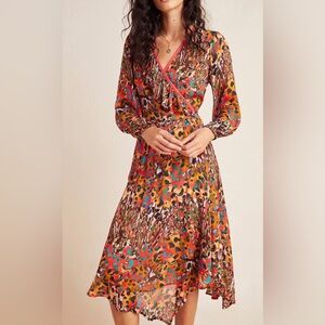 ANTHROPOLOGIE X BL^NK Jenny Wrap Dress Colorful Animal Print S